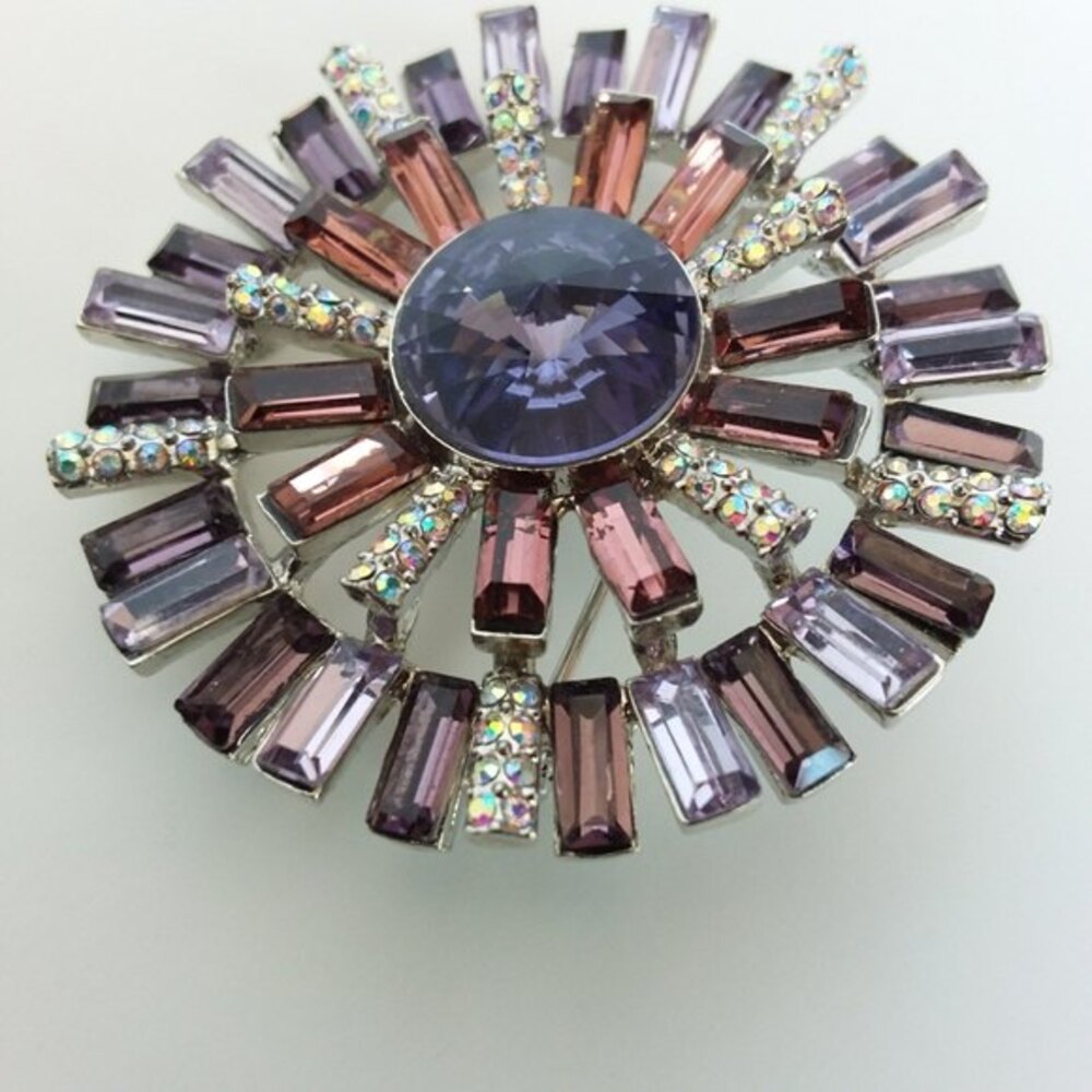 Anne Klein Purple Rhinestone Brooch - Picture 5 of 8